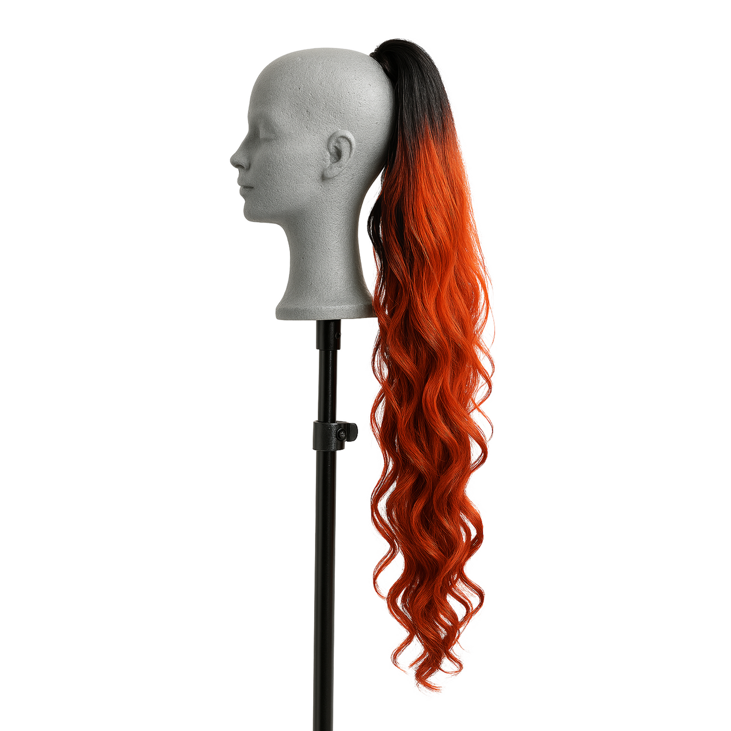 Extensions de cheveux longues et ondulées en queue de cheval ombrées en noir et rouge
