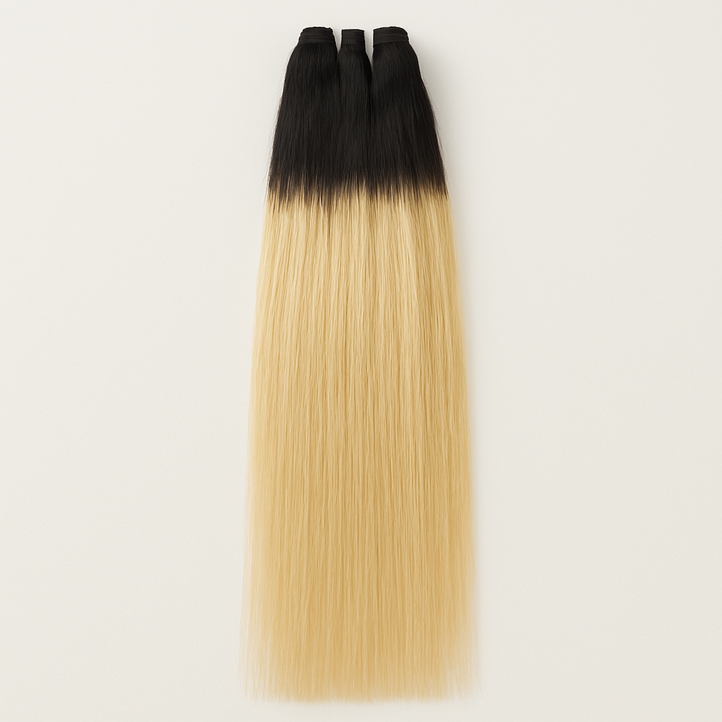 Extensions de cheveux longs ombrés en noir et blond