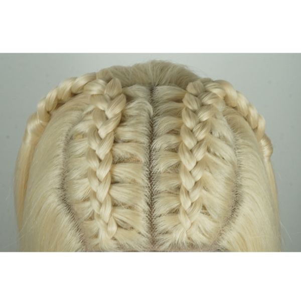 Perruque avec raie en dentelle blonde – Cheveux longs et raides avec détails tressés