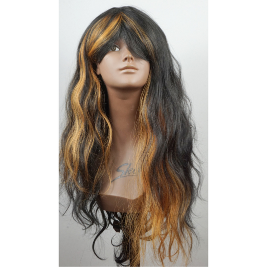 Perruque cheveux longs "Wave" - ​​noire avec reflets