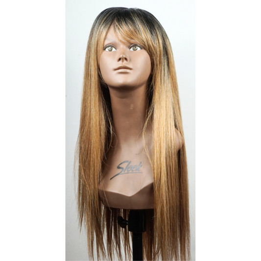 Perruque cheveux longs "Golden Glow" - droite avec frange