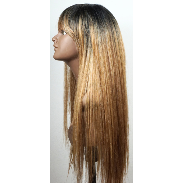 Perruque cheveux longs "Golden Glow" - droite avec frange