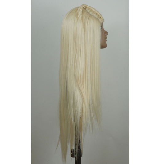 Perruque avec raie en dentelle blonde – Cheveux longs et raides avec détails tressés
