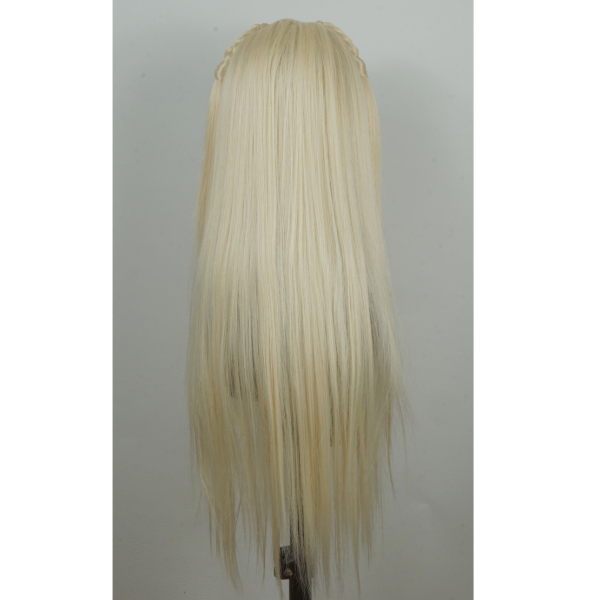 Perruque avec raie en dentelle blonde – Cheveux longs et raides avec détails tressés