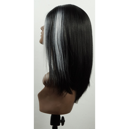 Boss Lace Wig - Chunky - Perruque en dentelle profonde de 4 pouces en noir avec reflets blancs