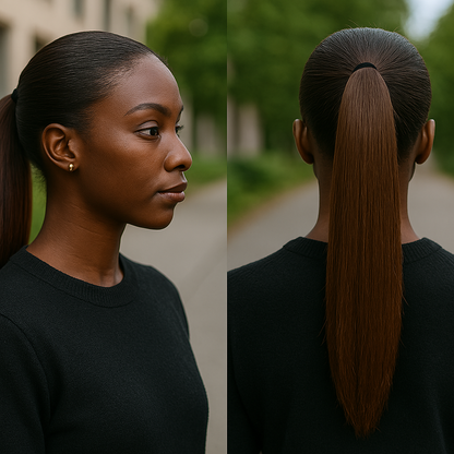 Extensions de cheveux queue de cheval longues et droites en brun foncé