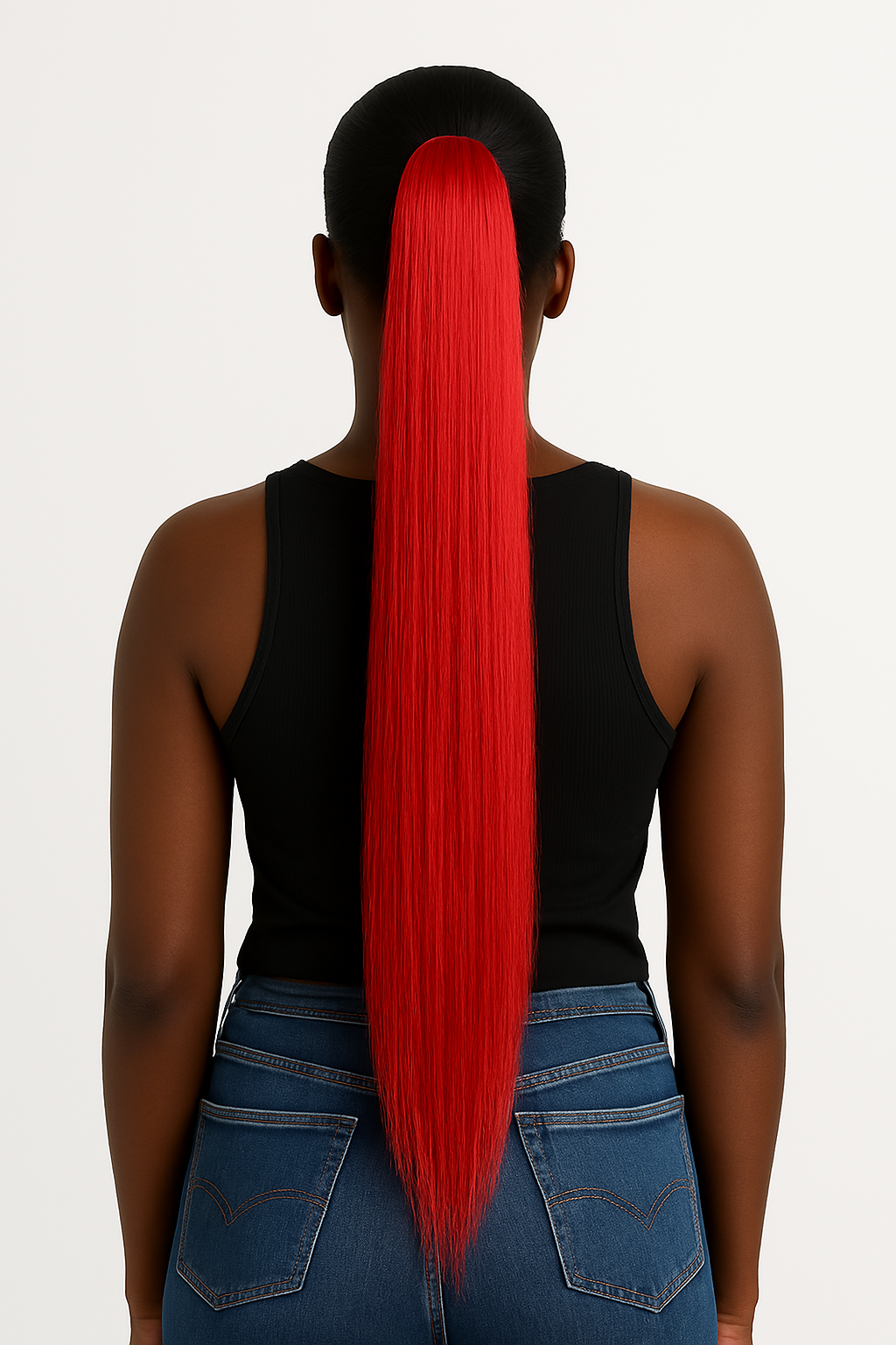 Extensions de cheveux queue de cheval droites extra longues en rouge