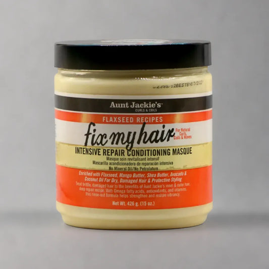 Aunt Jackie's Curls &amp; Coils Recettes de graines de lin Fix My Hair Masque revitalisant réparateur intensif